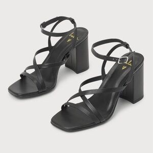Lulus Eloa Black Leather Strappy Heels